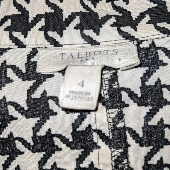 TALBOTS Houndstooth Style Print Faux Wrap‎ Top Blouse Sz 4 Black/White Classic - Picture 6 of 7